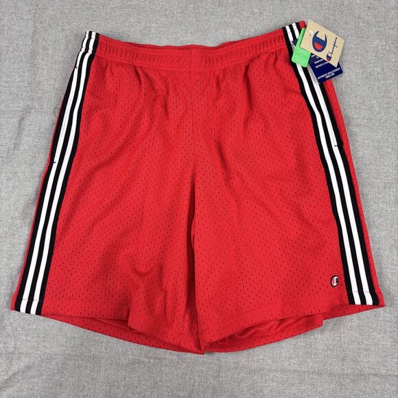 Champion Red Mesh Athletic Shorts  Black & White Stripes Mens L 100% Polyester - Picture 3 of 14